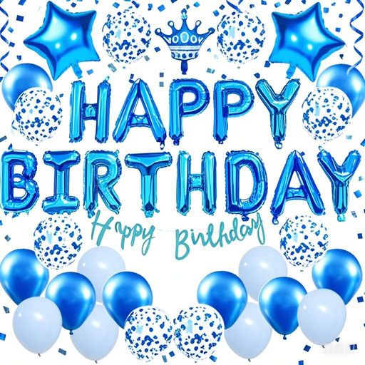 誕生日飾り付けバルーン48点セットバースデーHAPPYBIRTHDAYバースデーガーランド青い王冠風船デコレーションパーティーお祝い記念日サプライズ男女兼用(ロイヤルブルー)