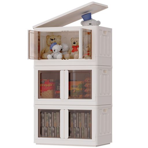 FLEXISPOT収納ボックス衣装ケース収納ケースコンテナボックスST折り畳み式積み重ね可能キャスター付き衣類収納書類収納(ホワイト(タイプA)72L(3個))