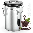 コーヒーキャニスター1800mlコーヒー豆保存容器密封容器交換用バルブ付きスプーン付き600g茶筒お菓子糖香料日付表示防湿保存缶大容量シルバー