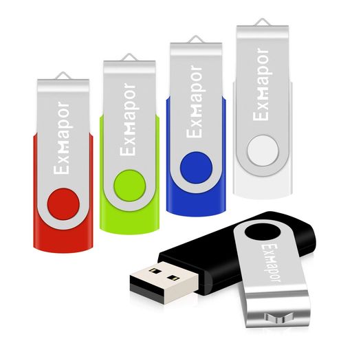 5個セット 4GB USBメモリ EXMAPOR USBフラッシュメモリ 回転式 ストラップホール付き 五色(黒、赤、緑、青、白)