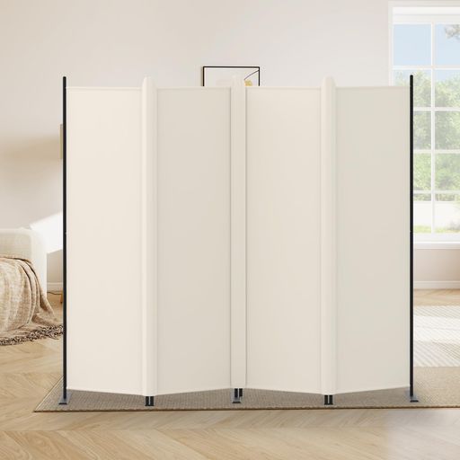 KELIXUパーテーション間仕切り4連高さ176.3cmx幅221cmカバーストリップ付属クロスパーテーション折りたたみ式衝立自立式布製目隠し屏風おしゃれ頑丈部屋オフィス事務所用(ベージュ)