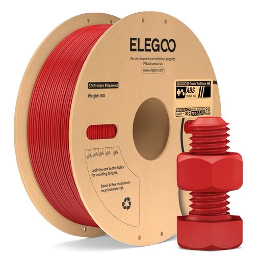 ELEGOO ABS 3Dプリンターフィラメント 1.75MM 高強度 高耐久 耐熱 耐水性 耐衝撃性エンジニアリンググレードフィラメント 3Dプリンター用 1KGスプール レッド