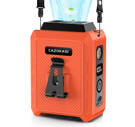 ベルトファン携帯扇風機5000mAh大容量バッテリー20時間稼働5段階風量調節首掛け・腰掛け対応ポータブルミニファン(5000mAhOrange)