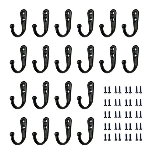 MHSKNHW壁掛けフック20個セット高耐荷重ネジ付き金具壁付けウォールフックコートハンガー帽子掛けコート掛け吊り下げ収納玄関浴室キッチン用落下防止ブラック
