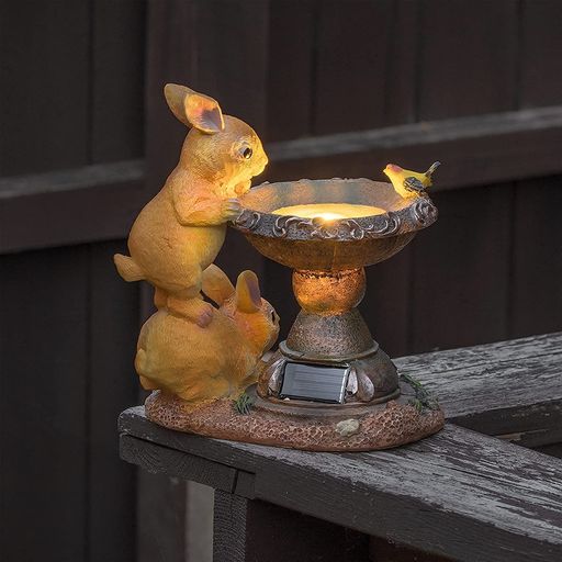YXYOLLEDライト、ソーラーうさぎ鳥の飾り屋外アニマル置物樹脂の庭の装飾屋外ガーデンガーデンライトガーデンダブルウサギの像