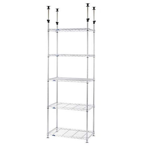 ドウシシャルミナススリム突っ張りラックスチールラック収納棚幅805段防サビ加工高さ調整転倒防止頑丈..