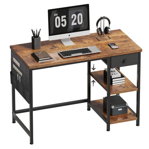 YeTomデスク机pcデスクパソコンデスク幅100cm布製引き出し付きつくえラック付きワークオフィス収納ラッ..