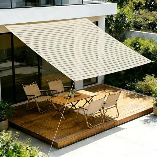 SUNNYGUARD日除けシェード屋外1.8x1.8mアイボリー透かし編みサンシェードオーニグひよけシェードベランダ日除け廊下用・バルコニー用ベランダサンシェード断熱効果