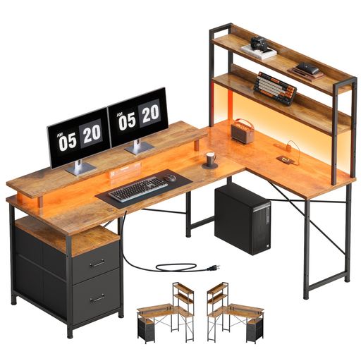 Maihaill字デスク机pcデスクdesk卓子パソコンデスクコンパクト家具table学習机引き出し付き上収納棚付きワークデスク幅120*奥行80cmピンテージ