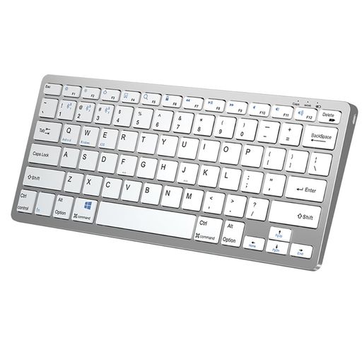 【マルチペアリング・2.4GHZとBLUETOOTH5.0】ワイヤレスキーボード4台まで同時コンパクトタイプC充電式US配列薄型軽量ブルートゥースWINDOWS、IOS、ANDROID対応無線(シルバー)