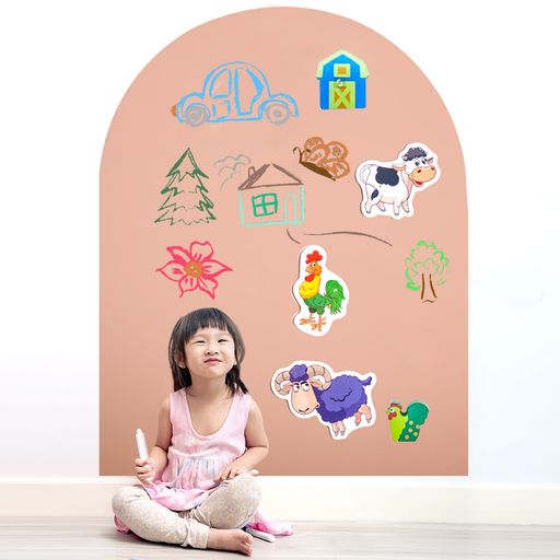 Waraseeマグネットチョークボードアーチ型80x100cmタープピンク粘着式ブラックボードシート子供部屋/リビング用お絵描き・メモ対応