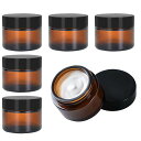 6個セット30ml/50ml/60ml遮光瓶クリーム容器保存容器琥珀色厚ガラスストレートサイドジャー中蓋付きブラウンガラス製ジャー詰め替え保存用琥珀色の瓶インナーライナーとブラック蓋付き