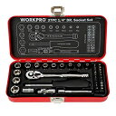 WORKPROソケットレンチセットガレージツールセットラチェットレンチ差込角6.35mm(1/4インチ)クイックリリースラチェットハンドル工具道具セット37点組...
