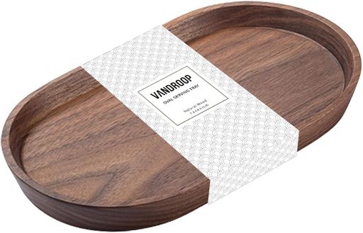 VANDROOP トレー 楕円形 お盆 小物入れ ナチュラル 木製 バスタブトレー 滑らない キッチントレイ (ウォールナット)