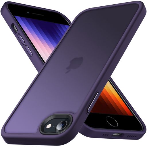 AnqrpiPhoneSE用ケース第3/2世代マット半透明iPhoneSE2・8・7米軍MIL規格耐衝撃スマホケース擦り傷防止ストラップホール付きアイフォンse78カバー4.7インチ「パープル