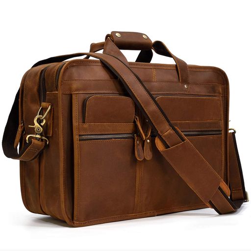 [Luufan]ビジネスバッグ本革メンズ大容量3収納室ビジネス鞄16インチ対応底鋲付き耐久ブリーフケース自立可牛革通勤鞄出張ブラウン