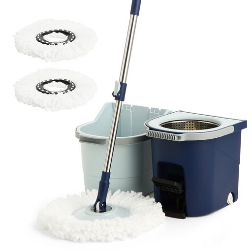 Eyliden回転モップフロアモップモップ回転モップセット床拭きモップ水拭きモップバケツセットフローリングワイパー絞りモップ床拭きモップ水拭きモップ足踏みクロス3枚洗浄脱水長さ調…