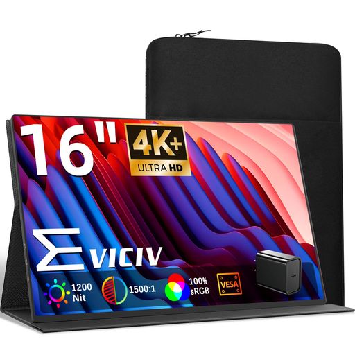 EVICIV モバイルモニター 4K 16インチ ケース付き 非光沢 QLED ポータブルモニター 高輝度 1200NIT UHD(3840x2400) 1500:1コントラスト モバイルディスプレイ 保護カバー付き HDR VESA対応 壁掛け可能