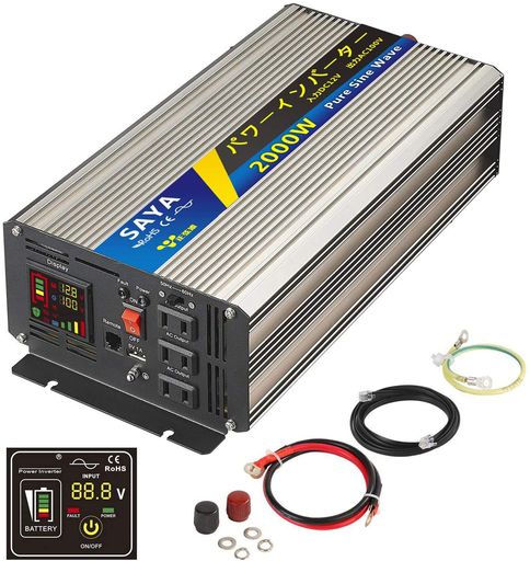 SAYA 正弦波インバーター 2000W 12V 100V 瞬間最大4000W インバーター DC右向き矢印AC 変換器 50Hz/60Hz 車から家庭用電源 非常電源・補助電源に