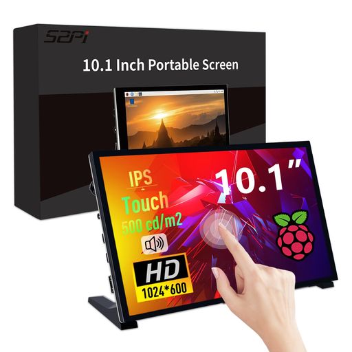 GeeekPi 10.1インチ 静電容量式タッチスクリーンモニター、Raspberry Pi用、1024x600 IPS LCDディスプレイ、デュアルスピーカー付き、HDMIポータブルモニター、Raspberry Pi 5/Pi