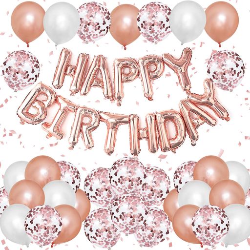 Rakuten - Lausatekバルーン誕生日風船セットHAPPYBIRTHDAYバースデー紙吹雪風船きらきらコンフェッティ飾り付けパーティーサプライズお祝い両面シールリボン付きローズゴールド