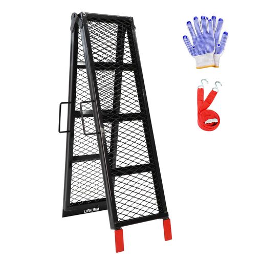 LIEKUMMラダーレール長さ203cm*幅28cmバイクスロープ折りたたみ耐荷重320kgスチール製バイクラダーレー..