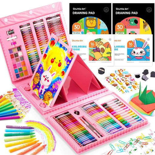 【豪華なお絵描きセット】色鉛筆24色、サインペン24色、マーカーペン12色、クレヨン24色、固形水彩18色、HB鉛筆1本、パステル48本(24色x2)が揃っています。折り紙、ステッカー、ペイントブラシ、パレット、シャープナー、消しゴム、クリップなどのツールが付きます。お好きな画材と道具を自由に選べ、お絵描きと折り紙遊びを存分楽しめることができます。手提げタイプのケースを付属し、携帯便利です。 【知育オールインワン】カラーペンは鮮やかに発色し、書き心地も滑らかです。透明感を表現できる固形水彩は、混色の可能性と質感の広がりが実現できます。レッド、ピンク、イエロー、グリーン、ブルー5色集め、合わせて15枚の折り紙は、子供でも折りやすい13cmx13cmのちょうどいいサイズです。スケッチブック、塗り絵、A4用紙が付き、初心者や子供の初めての複合画材体験ができます。 【可愛いボックス】保護性に優れ、長期間使用できる耐用性も備えています。コンパクトな大きさで、子供でも持ち運びやすいです。ピンクボディは女の子に最適です。折りたたみ式イーゼルは両面使用可能な構造で、子供2人が同時に絵を描けます。