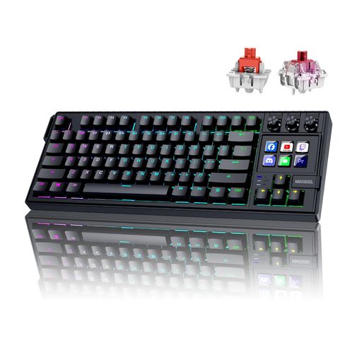 メカニカルキーボード MMOBIEL製 – QWERTY ホットスワップ可能 RGB キーボード 6つのプログラム可能な LCD マクロキー & 3つのコントロールダイヤル 配信用・編集用・作業効率化用 – Windows/macO…