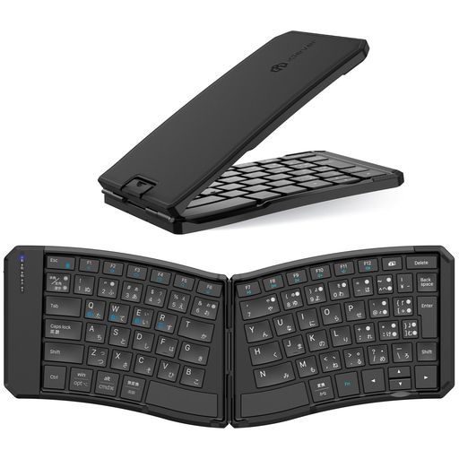 【静音設計・快適なタイピング・エルゴノミクス設計】パンタグラフ構造を採用し、ノートPCのような軽快で安定したタイピングを実現。タイピング音を抑え、オフィスや在宅ワークでも作業に集中可能。166°のV字型エルゴノミクス設計で手首の負担を軽減し、カフェ、図書館、飛行機内などでも快適に使用できます。※本製品は無音ではありません。タイピング音を大幅に抑えた静音設計です 【マルチデバイス接続・ワンタッチ切替】この折りたたみBluetoothキーボードは、PC・タブレット・スマホ(iPhone・iPad対応)など最大3台のデバイスとペアリング可能で、ワンタッチで瞬時に切替えできます。Mac・Windows・iOS・Androidに自動再接続し、作業を中断せずスムーズに使用可能です。 【Type-C急速充電・最長20日使用可能】約1時間のType-C急速充電でフル充電完了、最長20日間使用可能。このワイヤレスキーボードは省エネ設計で、10分無操作で自動スリープ。電源は手動スイッチでON/OFF可能。出張や外出先でも、バッテリー切れの心配なく快適に使用できます。