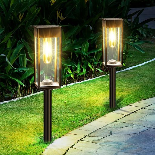 NFESOLARソーラーガーデンライト(電球色)屋外防水LED防犯灯自動点灯/消灯玄関先/庭/芝生/車道/歩道(2個セット)