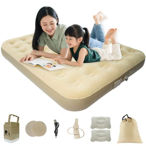 DEWEL エアーベッド ダブル 電動ポンプ内蔵 エアマット 大型 200x152x25cm 自動膨張 48ハニカム構造 耐荷重300kg 防水性・通気性・快適性 植毛仕様 防災グッズ 軽量 インフレーターマット 収納袋…