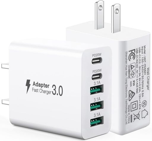 [2個パック]USBC充電器50W、【2つのUSB-Cと3つのUSB-A】を備えた5ポートマルチType-Aプラグ、総電力50WUSB電源アダプ…