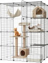 Topzoo猫ケージ大型3段多頭飼いキャットケージ大型猫猫用ケージ2段広い組立簡単おしゃれ室内飼い大きい足場ワイド脱走防止日本語説明書付き幅105x奥行き70x高さ140cmブラック