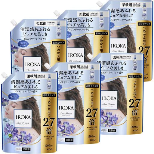 消臭、ソフトニング 香水のように香り高い プレミアム柔軟剤IROKA 素肌のあたたかさを想わせる「ピュアムスク」と、 香水には欠かせない「高級アンバー」を贅沢に使用 香水のように上質、なのに透明感あふれるその香りは、 あなたらしい美しさを、上品にさりげなく引き立てる 清潔感あふれる、澄んだ ピュアフリージアの香り *1天然ムスク香気の主成分と同構造のl-Muscone *2当社柔軟剤比