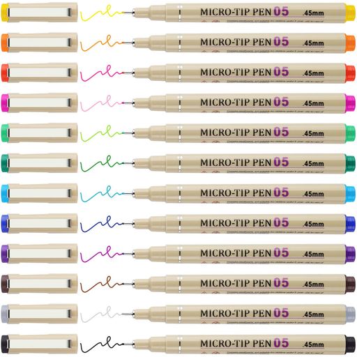 🎨【イラストを鮮やかに表現】12色ニードルチップ・極細ラインペンセット。発色の良いインクで繊細なディテールを描写し、まるで本物のようなアートを表現できます。特別な扱いは不要で、初心者から上級者まで気軽に使用でき、集中して創作に取り組めます。 🎨【精密な描写が可能】0.5(0.45mm)極細ニードルポイントチップは、日本製ナイロンを金属で補強した構造で、なめらかさ・安定性・耐久性に優れています。細部描写に最適で、定規やステンシルとの相性も抜群。カラーバリエーションはドローイング、スケッチ、漫画制作、ジャーナリングに最適です。 🎨【高品質クイックドライインク】水性インクは速乾性があり、鮮やかで豊かな発色を実現。スケッチはにじみ・汚れ・裏写り・色あせの心配なく長持ちします。キャップを外したままでも数日乾かない「ドライセーフ設計」の極細チップを採用。 🎨【アーティストに愛されるツール】高精度・高い安定感で、イラストレーター、建築士などプロフェッショナルのニーズにも応えます。インク容量も多く、長時間の描画作業にもしっかり対応。 🎨【安全で環境に優しい】無毒・酸フリー・キシレンフリー・無臭。