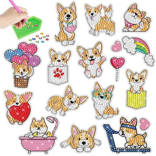Rakuten - MEGZIHXNカワイダイヤモンドの絵画ステッカー、コーギー子犬のピーチヒップコーギー運動コーギー風呂コーギー熱気球に乗って虹のハート子供用宝石アートセットホロダイヤモンドアート…