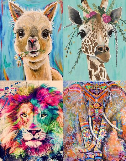 LEADINTOPダイヤモンドアート4枚かわいい動物たちダイヤモンドペインティングモザイクアート丸いビーズビーズアート人気子供大人初心者装飾DIY手芸キット30x40cm