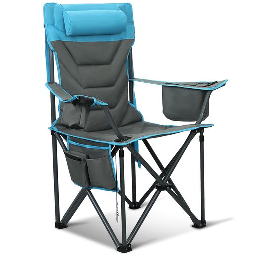 アウトドアチェア折りたたみハイバック耐荷重180kg枕付き超ワイドキャンプ椅子【カップホルダー&クーラ..