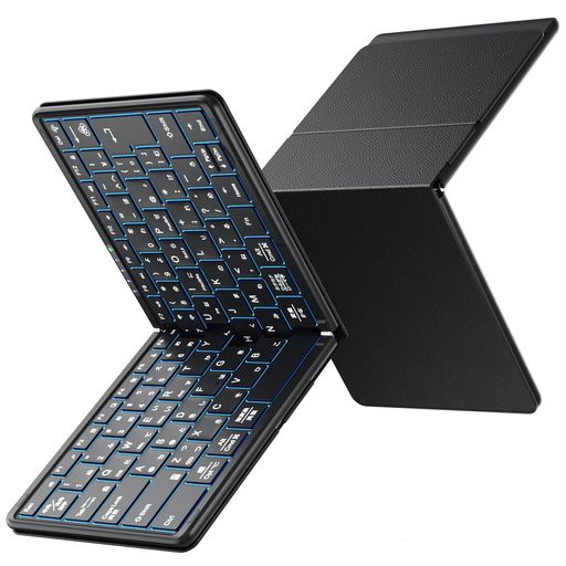 Omikamo Bluetooth&USB無線両用 キーボード 折りたたみ JIS標準日本語配列 7色LEDバックライト 軽量 ワイヤレス タブレット