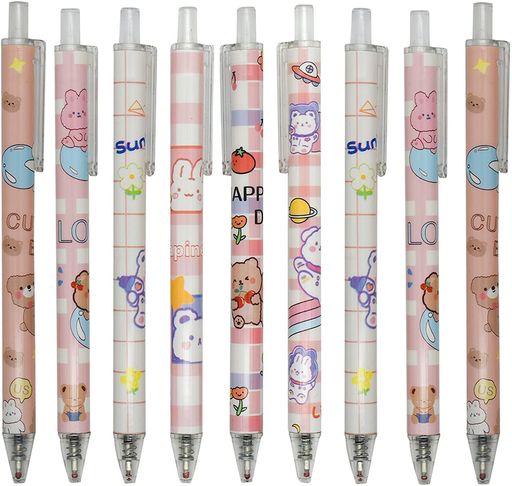 Maydahuiかわいい動物クマウサギノック式ボールペン12本セット0.5mm黒インクジェルボールペンおしゃれ..