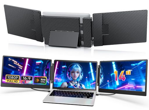 14インチ デュアルモバイルモニター【3画面作業 簡単に接続】 トリプルモニター フルFHD1080P 13~16.5インチ ノートパソコン用 デュアルモニター 180°回転 折りたたみ式 モバイルディスプレイ…