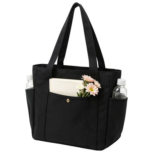 [SensaBliss] キャンバス トートバック ファスナー付き a4 大容量 ポケット多い 丈夫 肩掛け 手提げバッグ 男女兼用 レディース メンズ おしゃれ 無地 通勤 通学 旅行 買い物用 黒