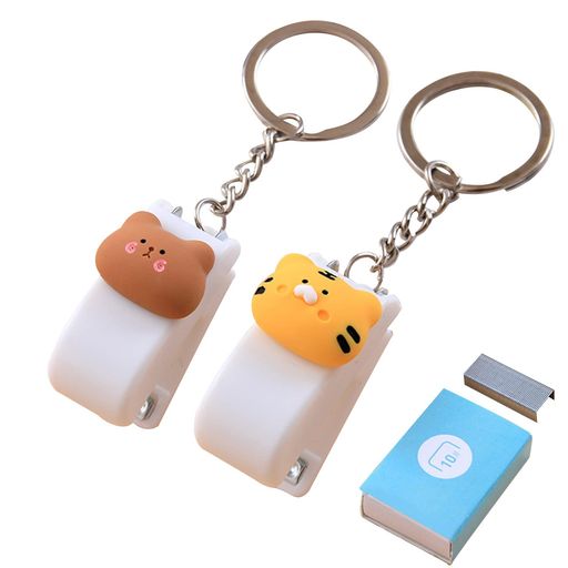 ZHEJIAホッチキスミニホチキスキーホルダー付き軽い力レバー採用省力化25枚とじ小学生文房具女の子男の子キッズギフトプレゼント2点セット(400本のホチキス針)