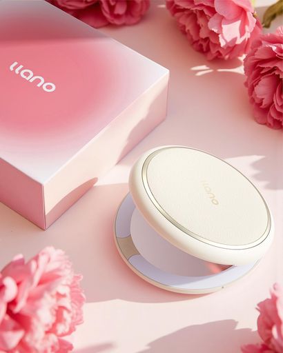 llanoコンパクトミラーレザー模様手鏡1X/2X拡大鏡3種の照明モード無段階調光機能USB-C充電両面化粧鏡折りたたみ式超軽量人気おしゃれ持ち運び便利ラウンド型9.1cmx2.0cmイエロー