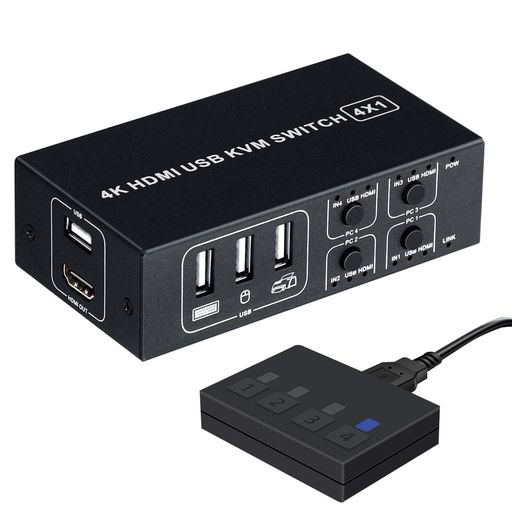 BLUPOW4入力1出力HDMIKVMスイッチUSBキーボード・マウス・モニターを共有パソコン切替器(PC4台用)4K60Hz・HDMI2.0・HDCP2.2対...