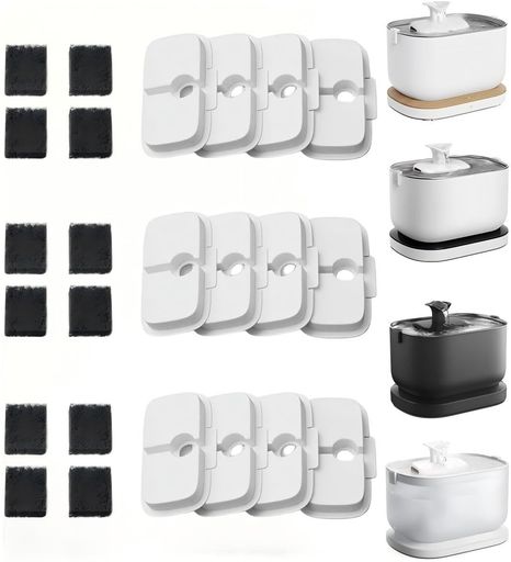 Water Dish - 猫水飲み器フィルター、12+12枚入りペット自動給水器交換用フィルター、WF005/WF115/WF105コードレス式ペット給水器専用フィルター活性炭イオン交換樹脂4重濾過細菌ペットの毛食べ残しホコ…