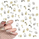 ネイルパーツ 60個セット 鍵 ロック リボン ハート 3D立体 キー パーツ 蝶結び メタルパーツ シルバー ゴールド ジュエリーパーツ ハンドメイド ネイル...