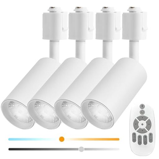 ダクトレール用スポットライト調光調色リモコン付き10W大光量1180lm100W相当レールライトLED一体型照明ライティングレール用スポットライトCOB演色性Ra96.5取付簡単器具一体型(ホワイト4個入…