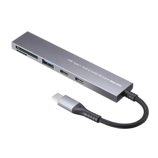 超スリムで持ち運びに便利なUSB 5Gbps 3ポートのUSBハブ(カードリーダー付き)です。 断線に強いメッシュケーブルタイプです。 高級感のあるアルミボディです。 スーパースピードモード(5Gbps・規格値)に対応しています。 コンパクトで持ち運びに便利なサイズです。