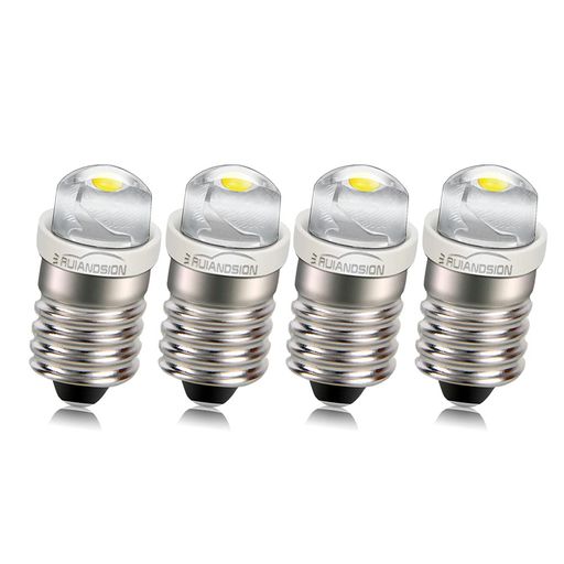 【6000K白色/省エネ】Ruiandsion E10 LED電球 4個セット 0.5W 3V専用 高効率 懐中電灯アップグレード用